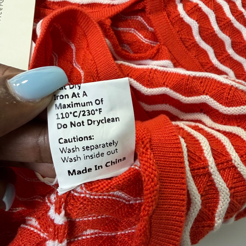 Commense Red White Wavy Stripe One Shoulder Twist Knot Knit Top NWT - Picture 6 of 8